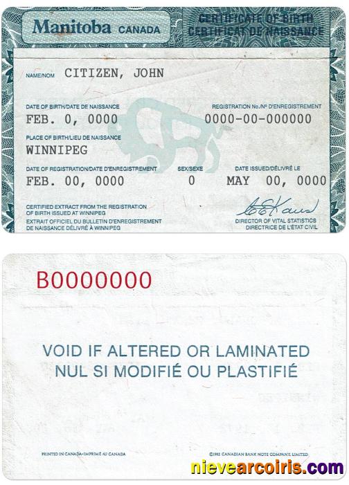 Canada Manitoba province birth certificate